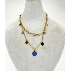 Gold İkili Renkli Taş Detaylı Kolye